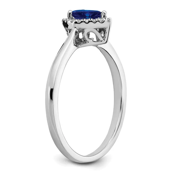 Rings Solid 14k White Gold Pear Simulated Sapphire and CZ Halo Ring Goldia