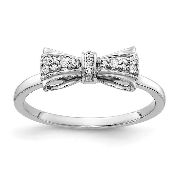 Rings Solid 14k White Gold Simulated CZ Bow Ring Goldia