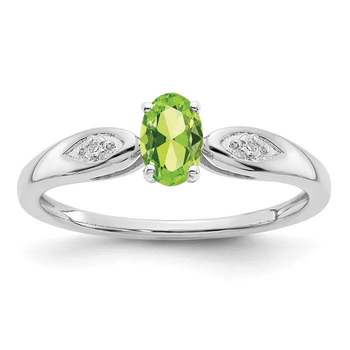 Rings Solid 14k White Gold Simulated Peridot and CZ Ring Goldia