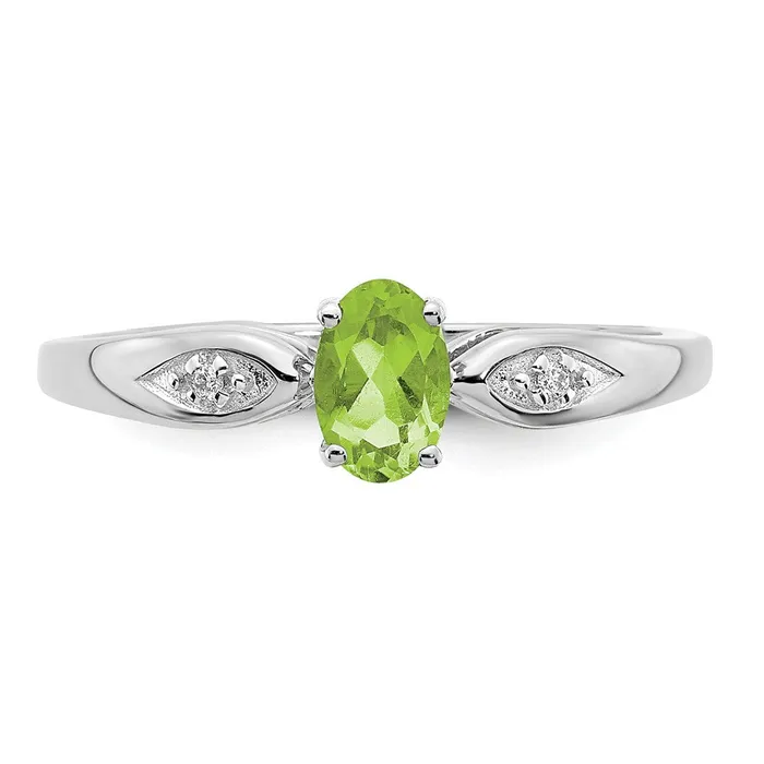 Rings Solid 14k White Gold Simulated Peridot and CZ Ring Goldia