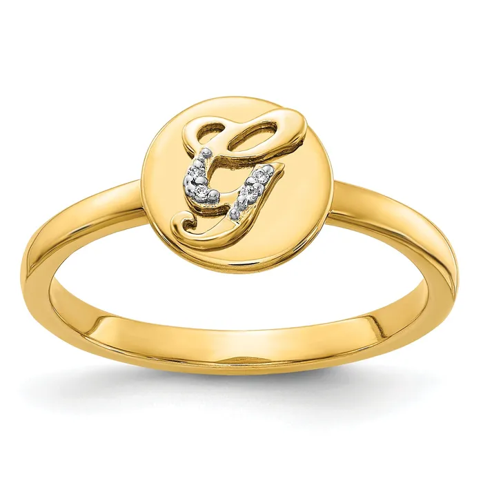 Rings Solid 14k Yellow Gold Simulated CZ Initial G Ring Goldia