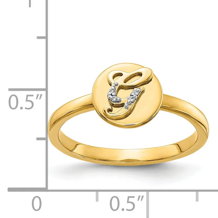Rings Solid 14k Yellow Gold Simulated CZ Initial G Ring Goldia