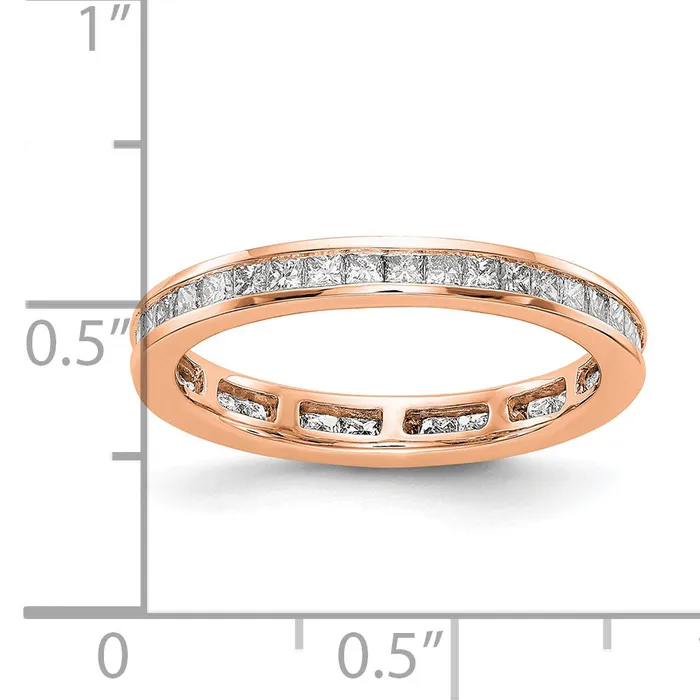 Rings Solid Real 14k Rose Gold Polished 1ct Princess Channel Set CZ Eternity Wedding Band Ring Goldia