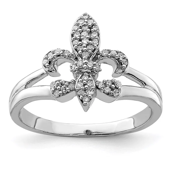 Rings Sterling Silver Rhodium Diamond Fleur De Lis Ring Goldia