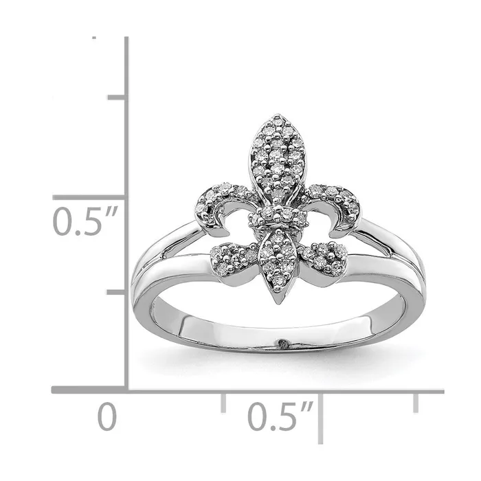 Rings Sterling Silver Rhodium Diamond Fleur De Lis Ring Goldia