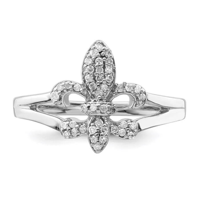 Rings Sterling Silver Rhodium Diamond Fleur De Lis Ring Goldia