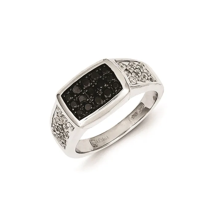 Rings Sterling Silver Rhodium Plated Black and White Diamond Mens Ring Goldia Rings Sterling Silver Rhodium Plated Black and White Diamond Mens Ring Goldia