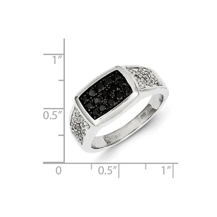 Rings Sterling Silver Rhodium Plated Black and White Diamond Mens Ring Goldia