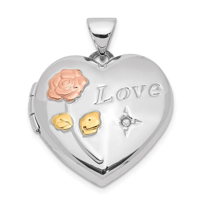Rings Sterling Silver Rose u0026 Yellow Rhodium Diamond Love 19mm Heart Locket Goldia