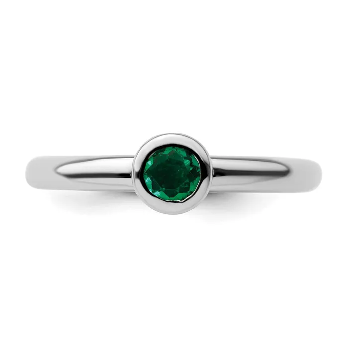 Rings Sterling Silver Stackable Expressions Low 4mm Round Cr Emerald Ring Goldia
