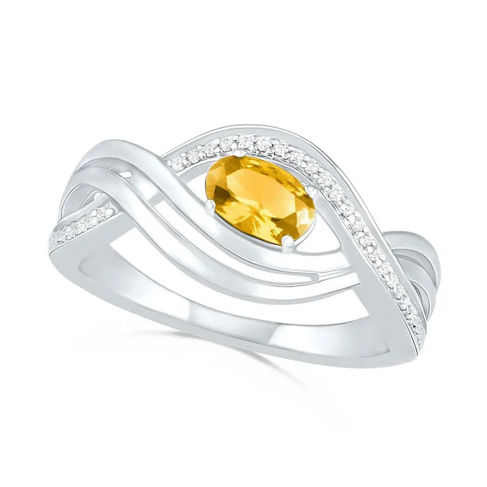 Sideways Oval Citrine and 007 CT TW Natural Diamond MultiRow Bypass Split Shank Ring in Sterling Silver Goldia Rings Sideways Oval Citrine and 007 CT TW Natural Diamond MultiRow Bypass Split Shank Ring in Sterling Silver Goldia Rings