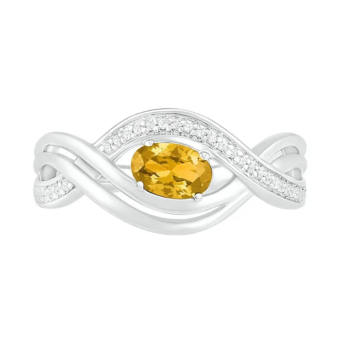 Sideways Oval Citrine and 007 CT TW Natural Diamond MultiRow Bypass Split Shank Ring in Sterling Silver Goldia Rings Sideways Oval Citrine and 007 CT TW Natural Diamond MultiRow Bypass Split Shank Ring in Sterling Silver Goldia Rings