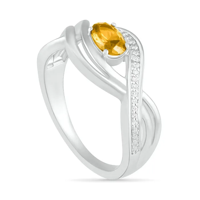 Sideways Oval Citrine and 007 CT TW Natural Diamond MultiRow Bypass Split Shank Ring in Sterling Silver Goldia Rings Sideways Oval Citrine and 007 CT TW Natural Diamond MultiRow Bypass Split Shank Ring in Sterling Silver Goldia Rings