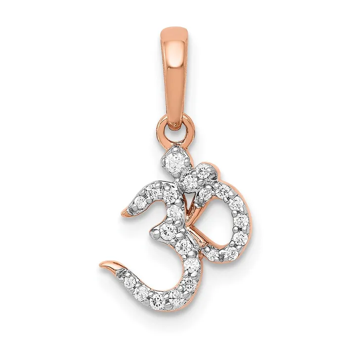 Solid 14k Rose Gold Simulated CZ Om Pendant Goldia Necklaces