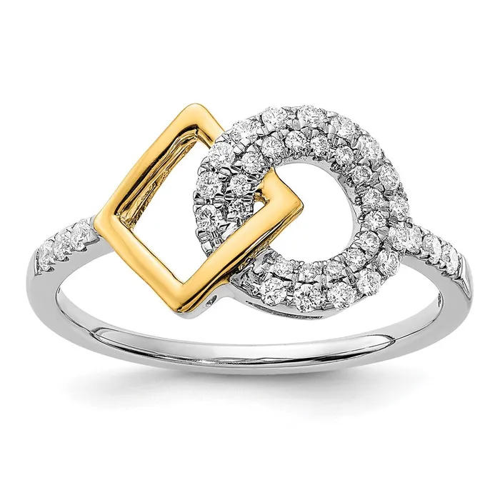 Solid 14k Twotone Polished Simulated CZ Circle and Square Ring Goldia Rings Solid 14k Twotone Polished Simulated CZ Circle and Square Ring Goldia Rings