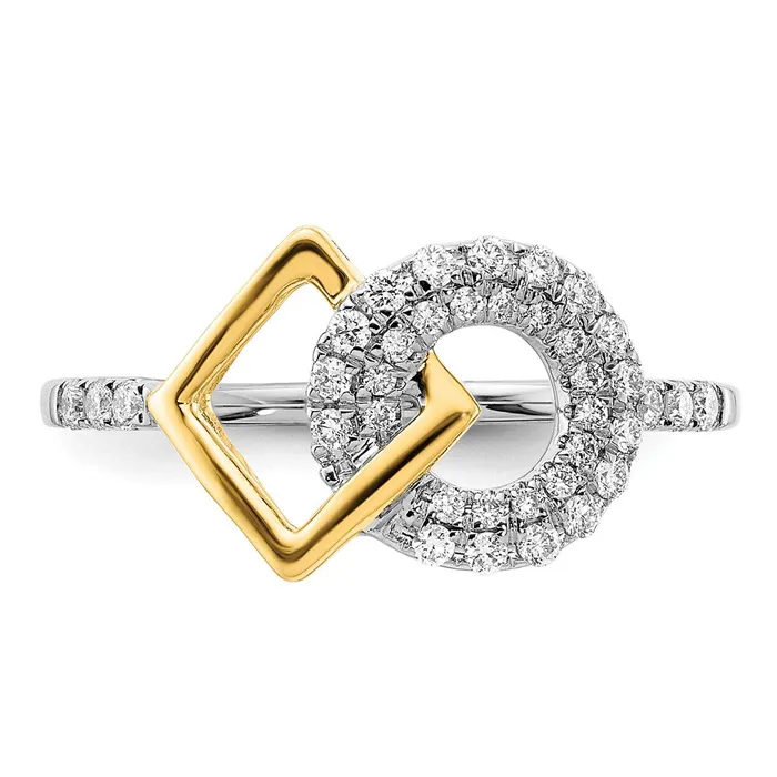 Solid 14k Twotone Polished Simulated CZ Circle and Square Ring Goldia Rings