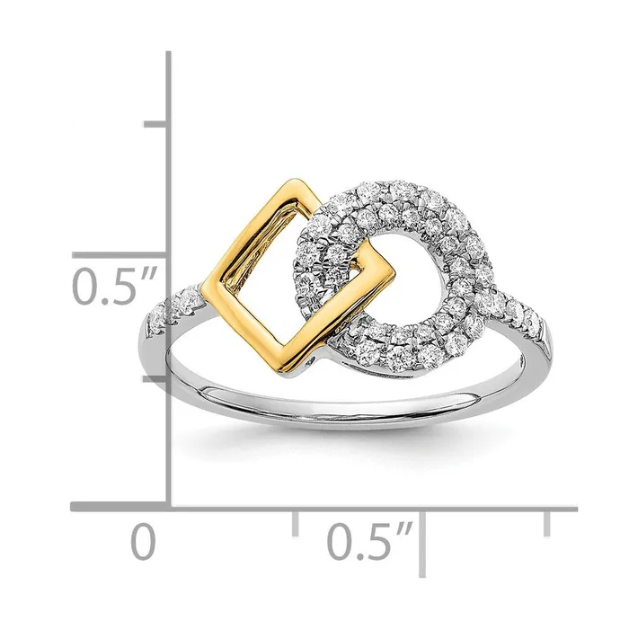 Solid 14k Twotone Polished Simulated CZ Circle and Square Ring Goldia Rings