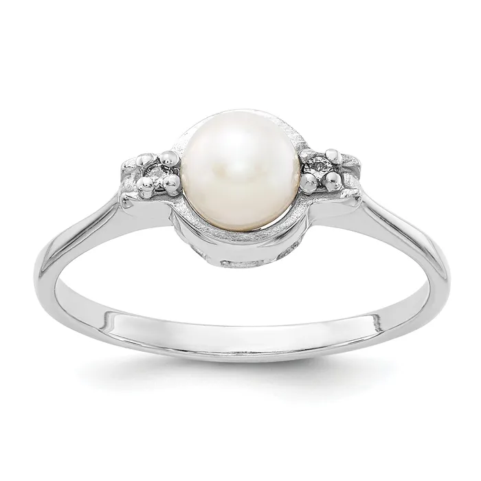 Solid 14k White Gold 5mm FW Cultured Pearl AAA Simulated CZ Ring Goldia Rings Solid 14k White Gold 5mm FW Cultured Pearl AAA Simulated CZ Ring Goldia Rings