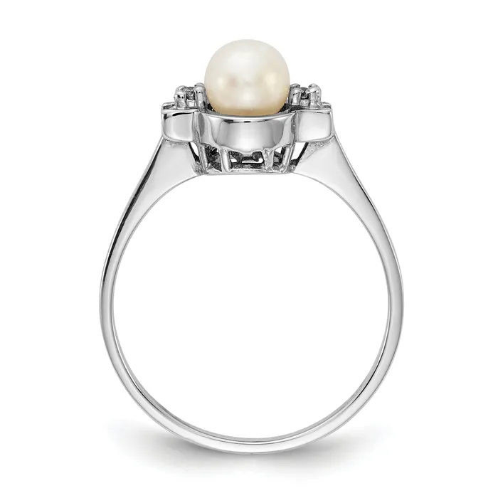 Solid 14k White Gold 5mm FW Cultured Pearl AAA Simulated CZ Ring Goldia Rings