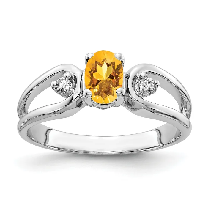 Solid 14k White Gold 6x4mm Oval Simulated Citrine AA CZ Ring Goldia Rings Solid 14k White Gold 6x4mm Oval Simulated Citrine AA CZ Ring Goldia Rings
