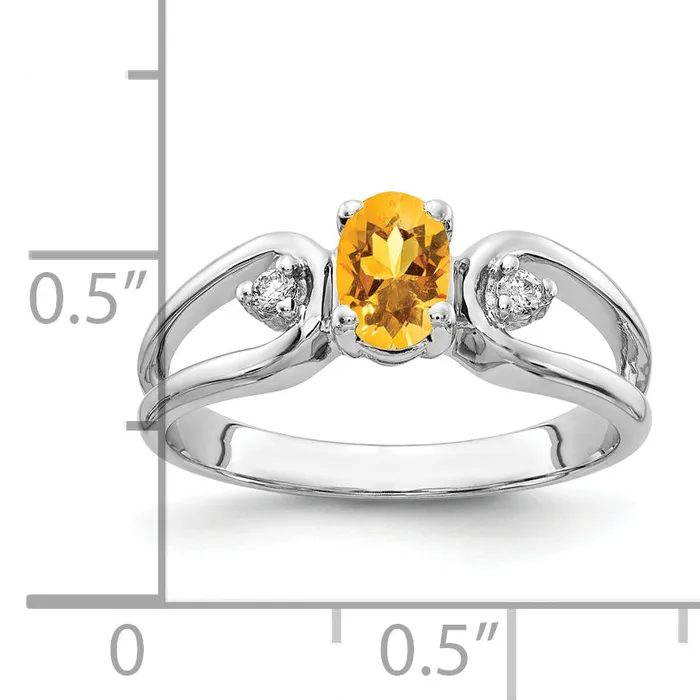 Solid 14k White Gold 6x4mm Oval Simulated Citrine AA CZ Ring Goldia Rings
