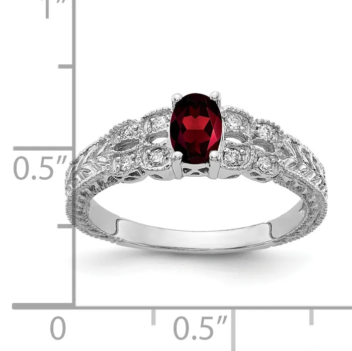 Solid 14k White Gold 6x4mm Oval Simulated Garnet AAA CZ Ring Goldia Rings