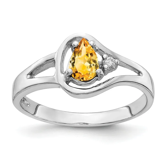 Solid 14k White Gold 6x4mm Pear Simulated Citrine VS CZ Ring Goldia Rings