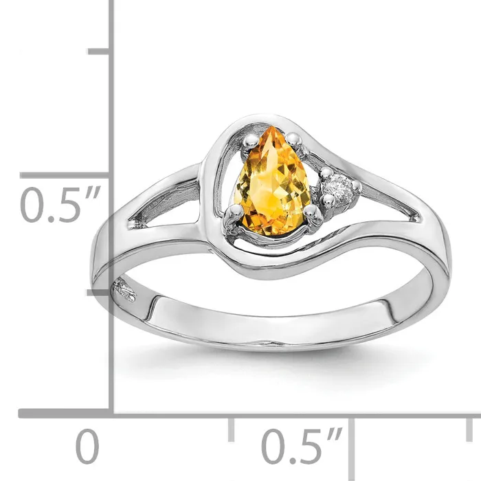 Solid 14k White Gold 6x4mm Pear Simulated Citrine VS CZ Ring Goldia Rings