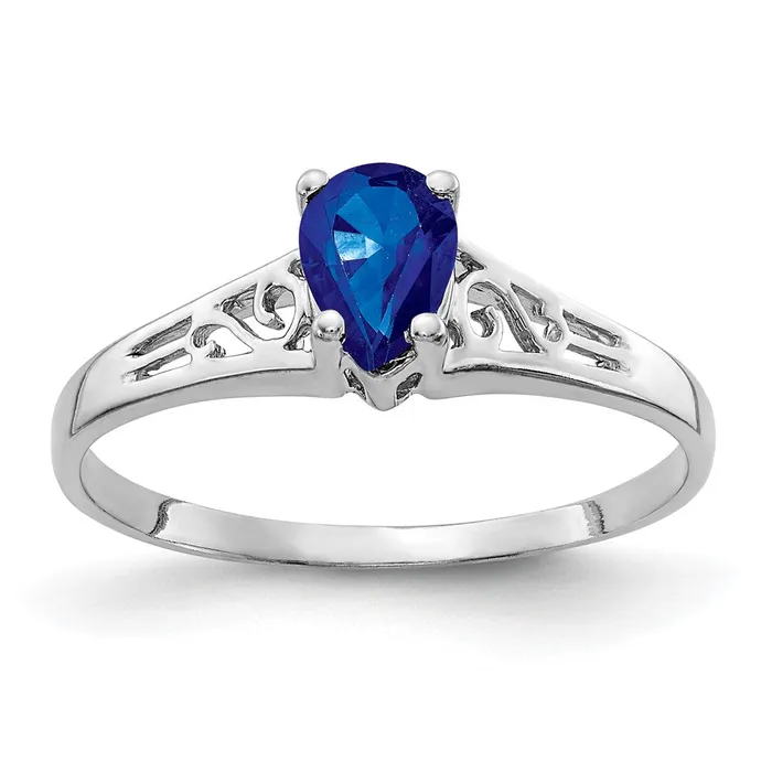 Solid 14k White Gold 6x4mm Pear Simulated Sapphire Ring Goldia Rings