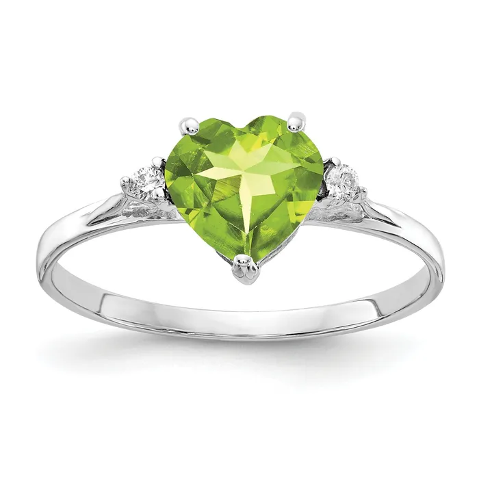Solid 14k White Gold 7mm Heart Simulated Peridot AA CZ Ring Goldia Rings