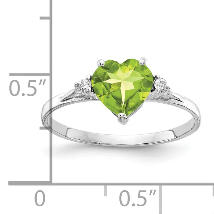 Solid 14k White Gold 7mm Heart Simulated Peridot AA CZ Ring Goldia Rings