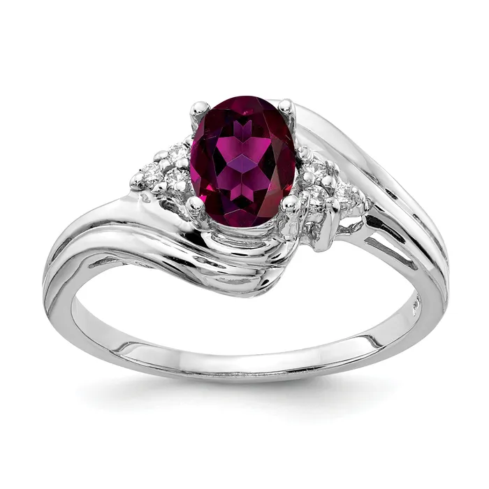 Solid 14k White Gold 7x5mm Oval Rhodolite Simulated Garnet VS CZ Ring Goldia Rings Solid 14k White Gold 7x5mm Oval Rhodolite Simulated Garnet VS CZ Ring Goldia Rings