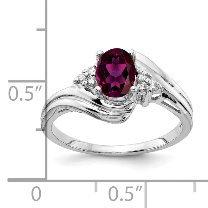 Solid 14k White Gold 7x5mm Oval Rhodolite Simulated Garnet VS CZ Ring Goldia Rings