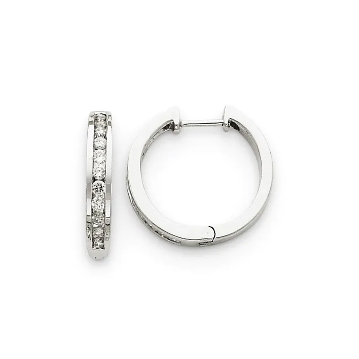 Solid 14k White Gold AA Simulated CZ Hinged Hoop Earrings Goldia Earrings Solid 14k White Gold AA Simulated CZ Hinged Hoop Earrings Goldia Earrings