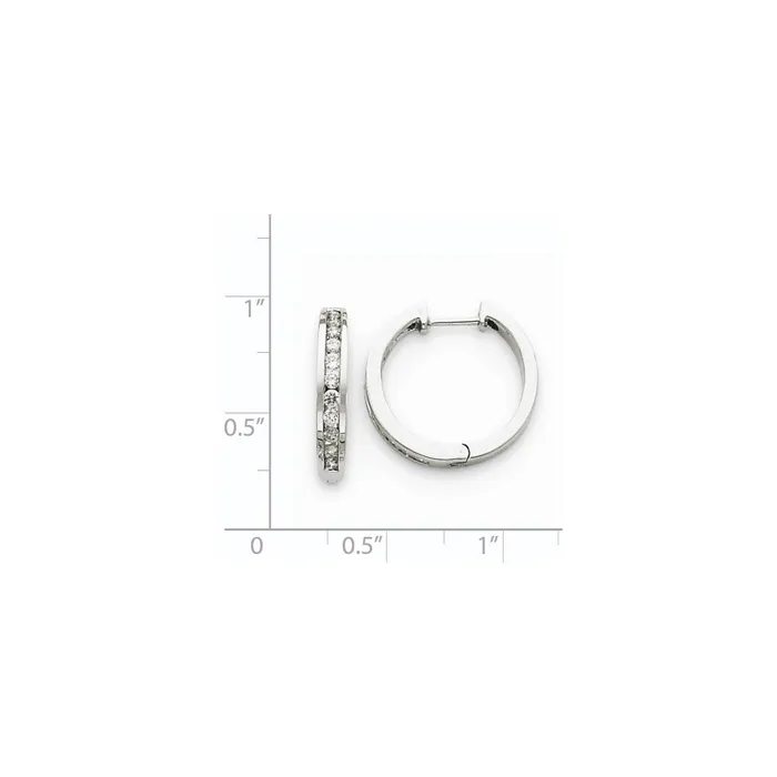 Solid 14k White Gold AA Simulated CZ Hinged Hoop Earrings Goldia Earrings