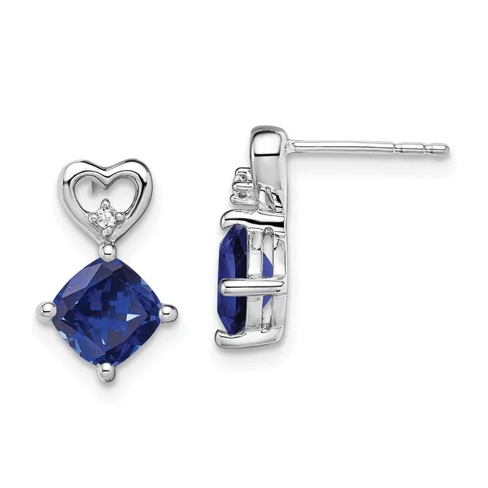 Solid 14k White Gold Created Simulated Sapphire and CZ Heart Earrings Goldia Earrings Solid 14k White Gold Created Simulated Sapphire and CZ Heart Earrings Goldia Earrings