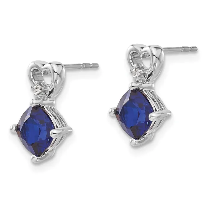 Solid 14k White Gold Created Simulated Sapphire and CZ Heart Earrings Goldia Earrings Solid 14k White Gold Created Simulated Sapphire and CZ Heart Earrings Goldia Earrings