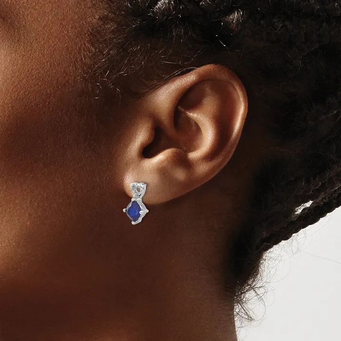 Solid 14k White Gold Created Simulated Sapphire and CZ Heart Earrings Goldia Earrings Solid 14k White Gold Created Simulated Sapphire and CZ Heart Earrings Goldia Earrings