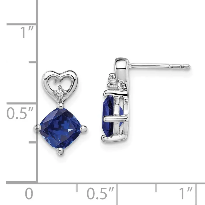 Solid 14k White Gold Created Simulated Sapphire and CZ Heart Earrings Goldia Earrings Solid 14k White Gold Created Simulated Sapphire and CZ Heart Earrings Goldia Earrings