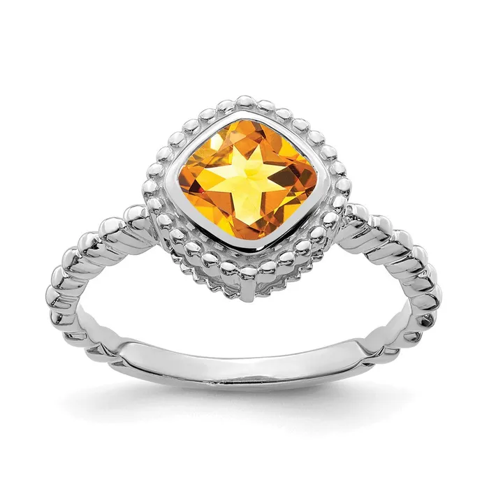 Solid 14k White Gold Cushion Simulated Citrine Ring Goldia Rings