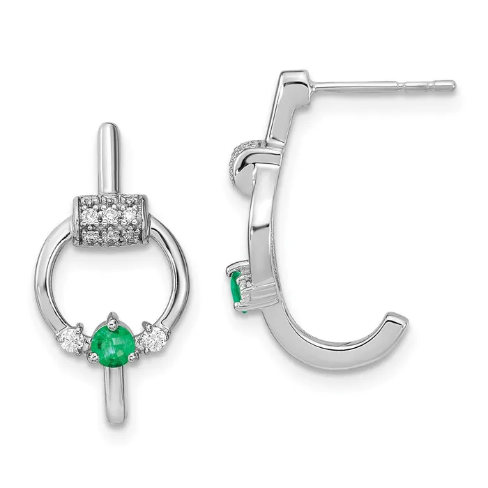 Solid 14k White Gold Simulated CZ and Emerald Circle Jhoop Earrings Goldia Earrings Solid 14k White Gold Simulated CZ and Emerald Circle Jhoop Earrings Goldia Earrings