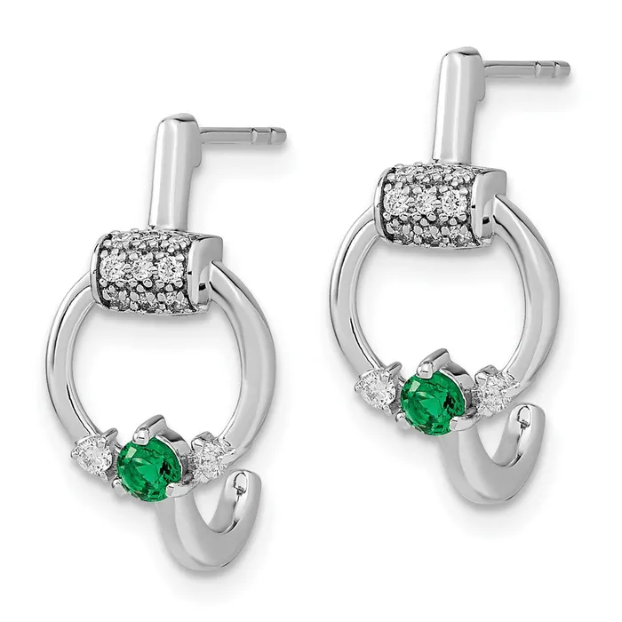 Solid 14k White Gold Simulated CZ and Emerald Circle Jhoop Earrings Goldia Earrings Solid 14k White Gold Simulated CZ and Emerald Circle Jhoop Earrings Goldia Earrings