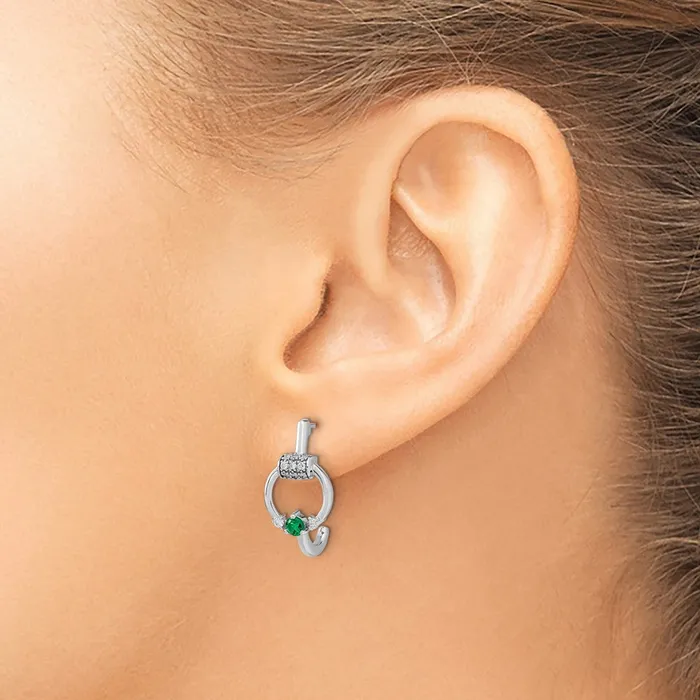 Solid 14k White Gold Simulated CZ and Emerald Circle Jhoop Earrings Goldia Earrings Solid 14k White Gold Simulated CZ and Emerald Circle Jhoop Earrings Goldia Earrings