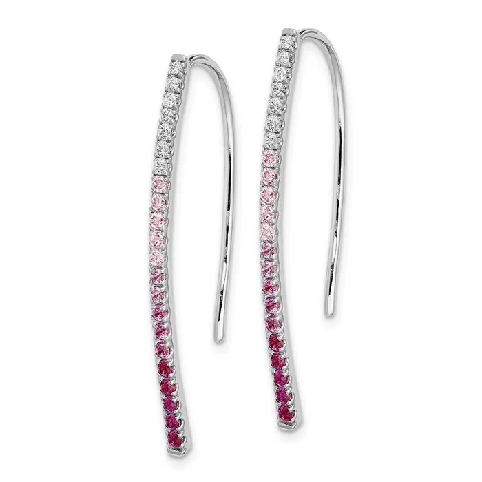 Solid 14k White Gold Simulated CZ and PinK Sapphire Earrings Goldia Earrings