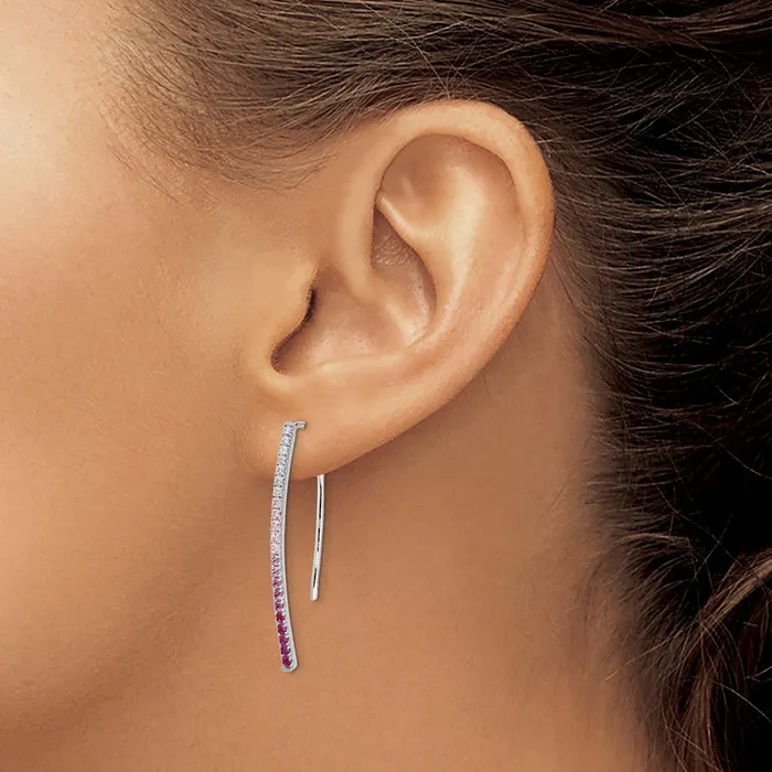 Solid 14k White Gold Simulated CZ and PinK Sapphire Earrings Goldia Earrings