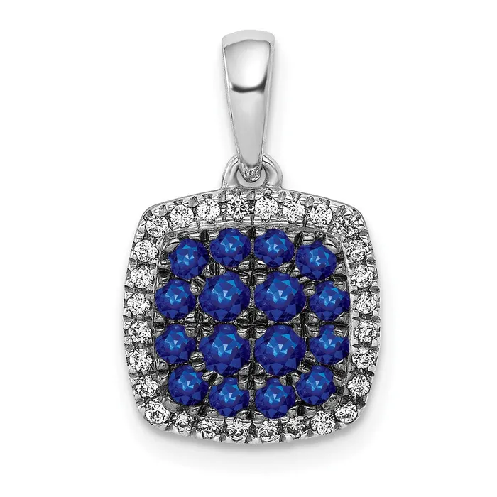 Solid 14k White Gold Simulated CZ and Sapphire Square Halo Pendant Goldia Necklaces Solid 14k White Gold Simulated CZ and Sapphire Square Halo Pendant Goldia Necklaces