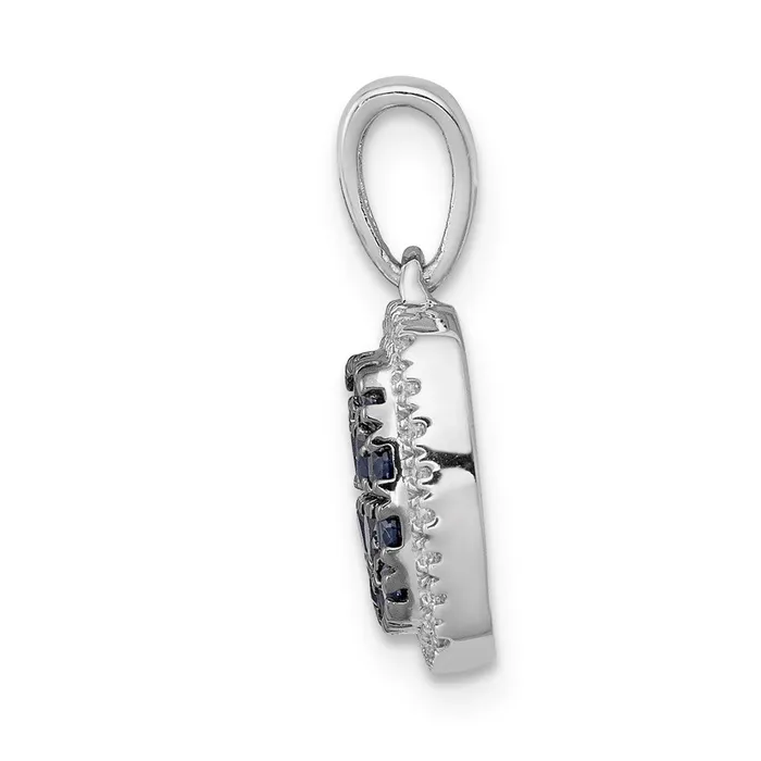 Solid 14k White Gold Simulated CZ and Sapphire Square Halo Pendant Goldia Necklaces