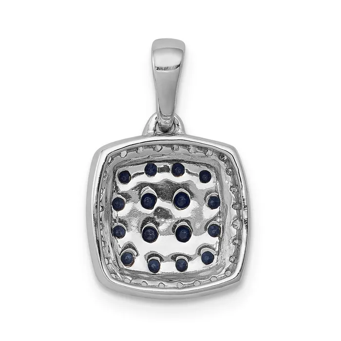 Solid 14k White Gold Simulated CZ and Sapphire Square Halo Pendant Goldia Necklaces