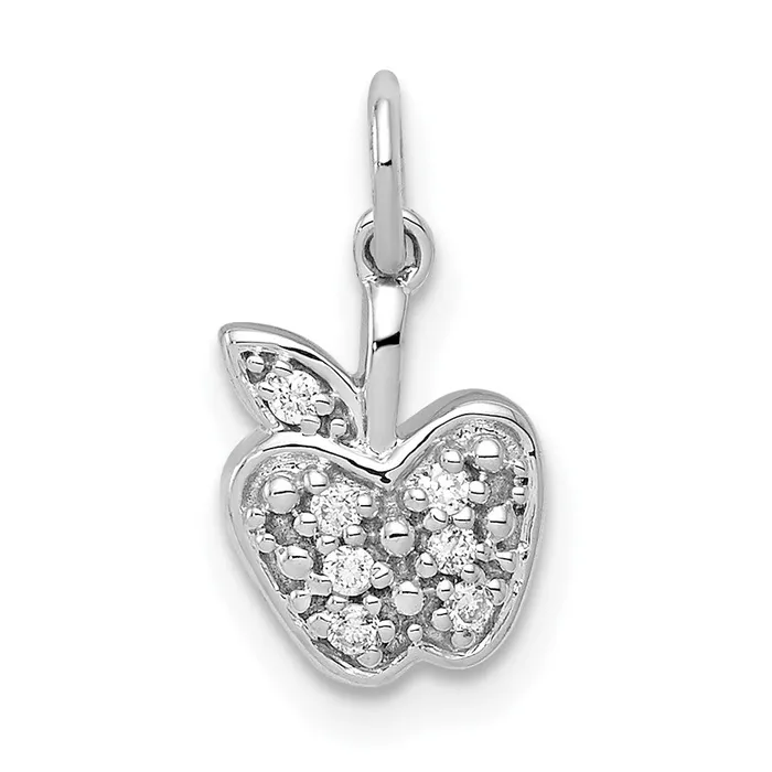 Solid 14k White Gold Simulated CZ Apple Charm Goldia Charm Necklaces