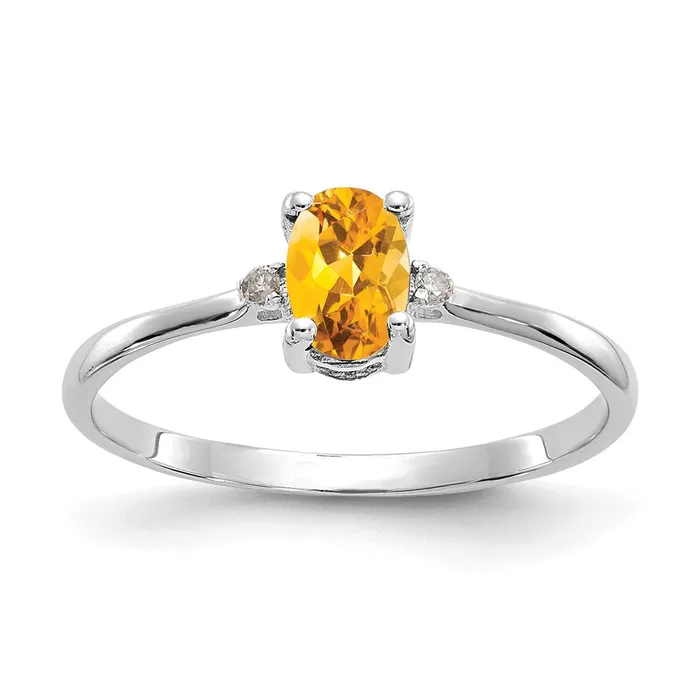 Solid 14k White Gold Simulated CZ Citrine Birthstone Ring Goldia Rings